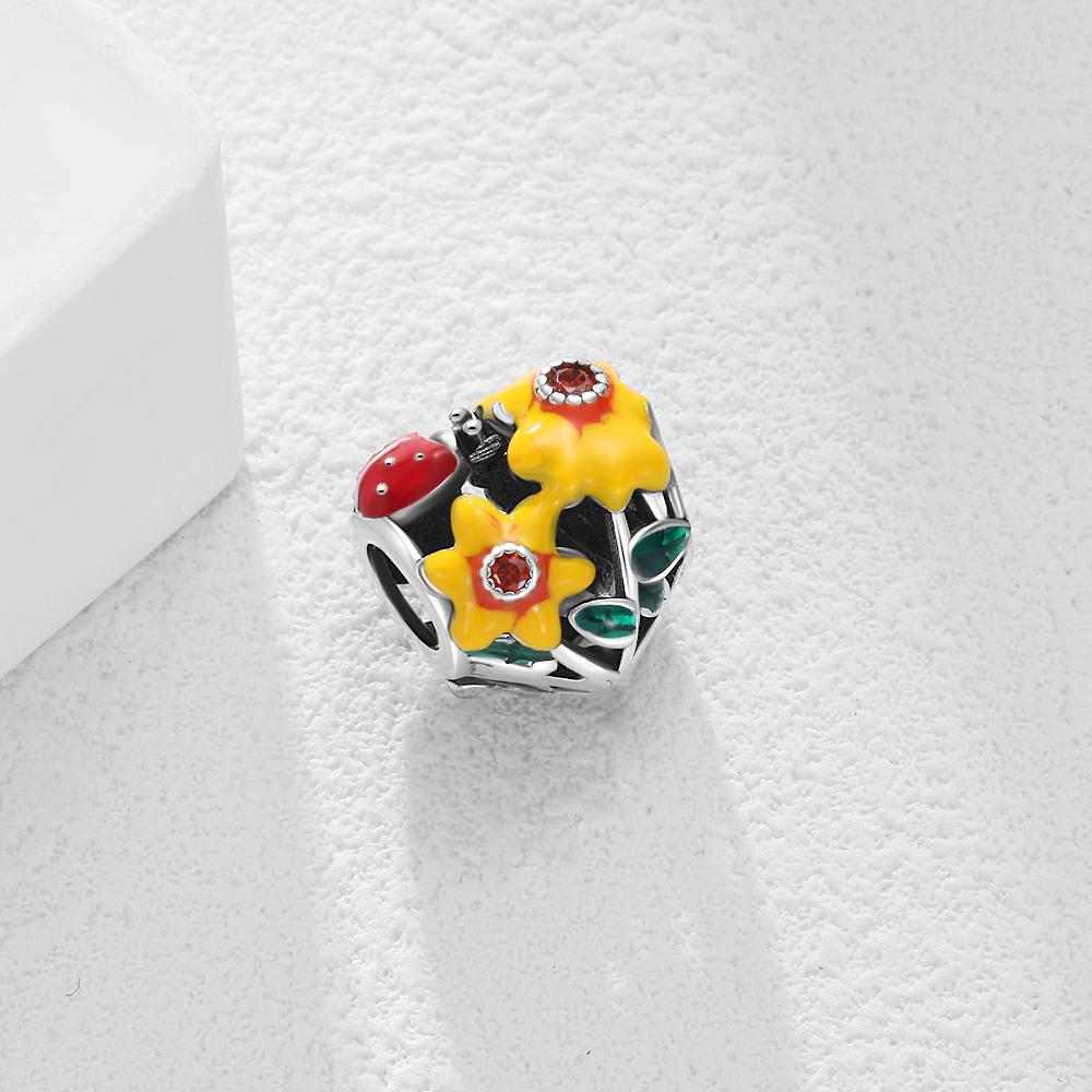 925 Silver Charm Bracelet Women Jewelry Spring Series Golden Sunflower Butterfly Bee Accessories