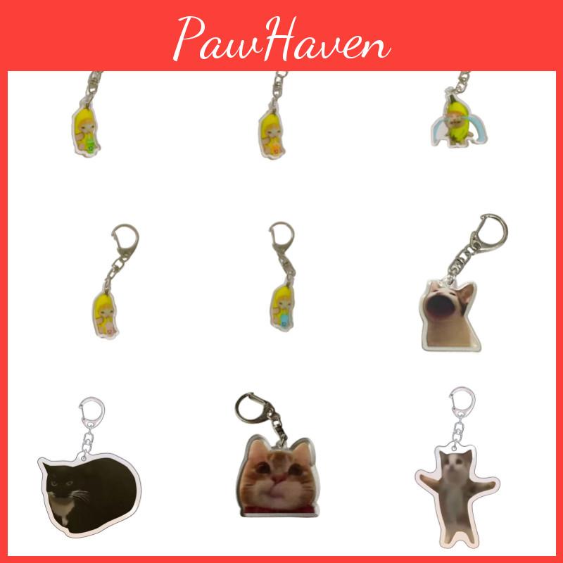 Cute Banana Cat Keychain Funny Acrylic Bag Charm For Cat Lovers 3.5cm Height