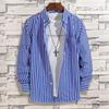New Men's Spring and Autumn Splice Square Collar Button Stripe Fashion Loose Minimalist Versatile Casual Long Sleeve Shirts