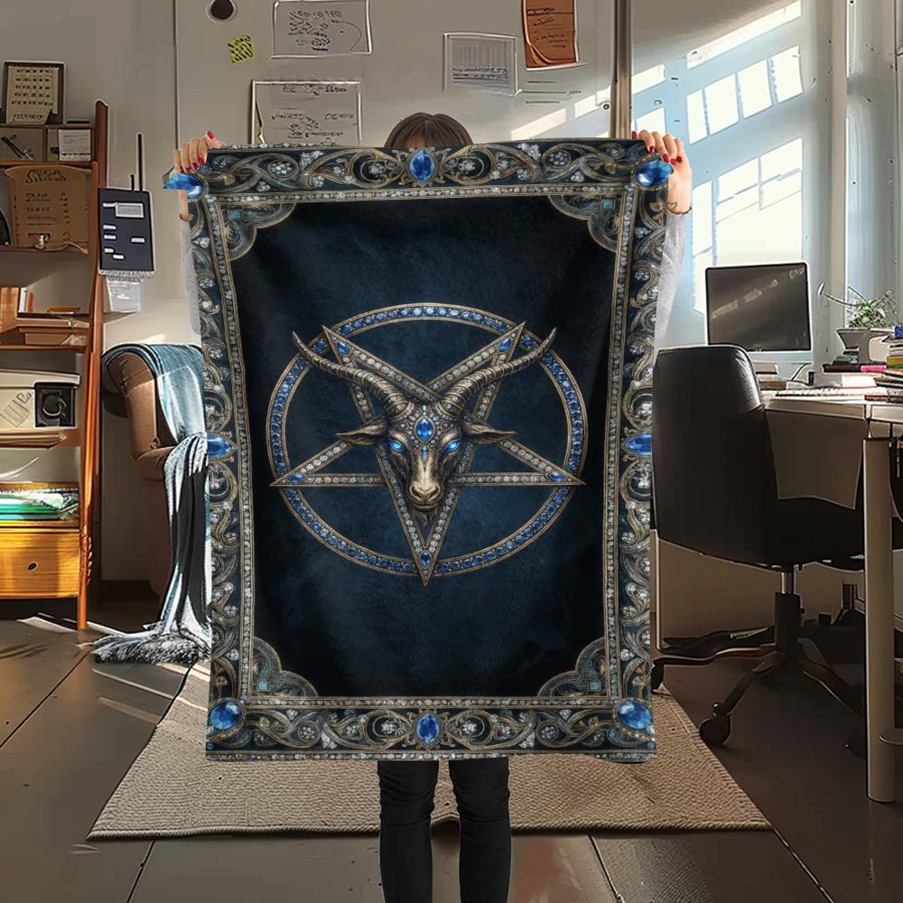 1Pc Satan's Pentagram Print Flannel Blanket, High quality Comfortable for All Seasons, Home Decor, Warmth and Comfort, Perfect for Christmas Gifts137