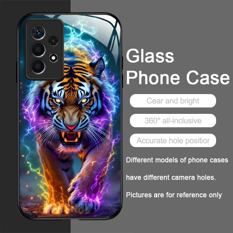 Gold-Schwarz Tigerstreifen Flammen-Print Gehärtetes Glas Handyhülle für Samsung Galaxy A56 A55 A54 A53 A52 A36 A14 A15 A16 A32 Cover