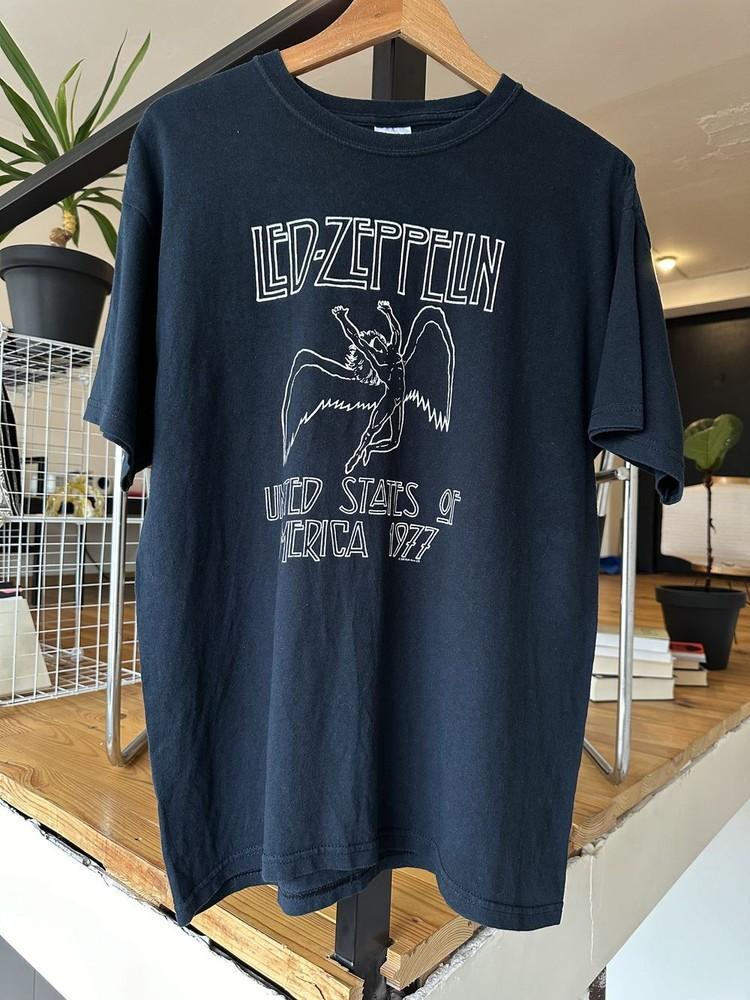 Led Zeppelin Vereinigte Staaten von Amerika 1977 Schwarzes Unisex-T-Shirt Nachdruck Unisex-T-Shirt