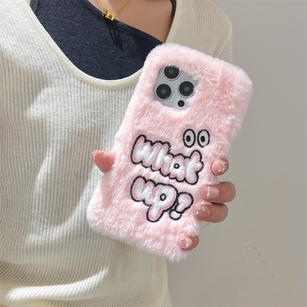 Plush Street Style Cartoon Eye Fashion Soft Phone Case for iPhone 17 Pro Max 16 15 14 13 Pro Cute Girly Fuzzy Protective Cover