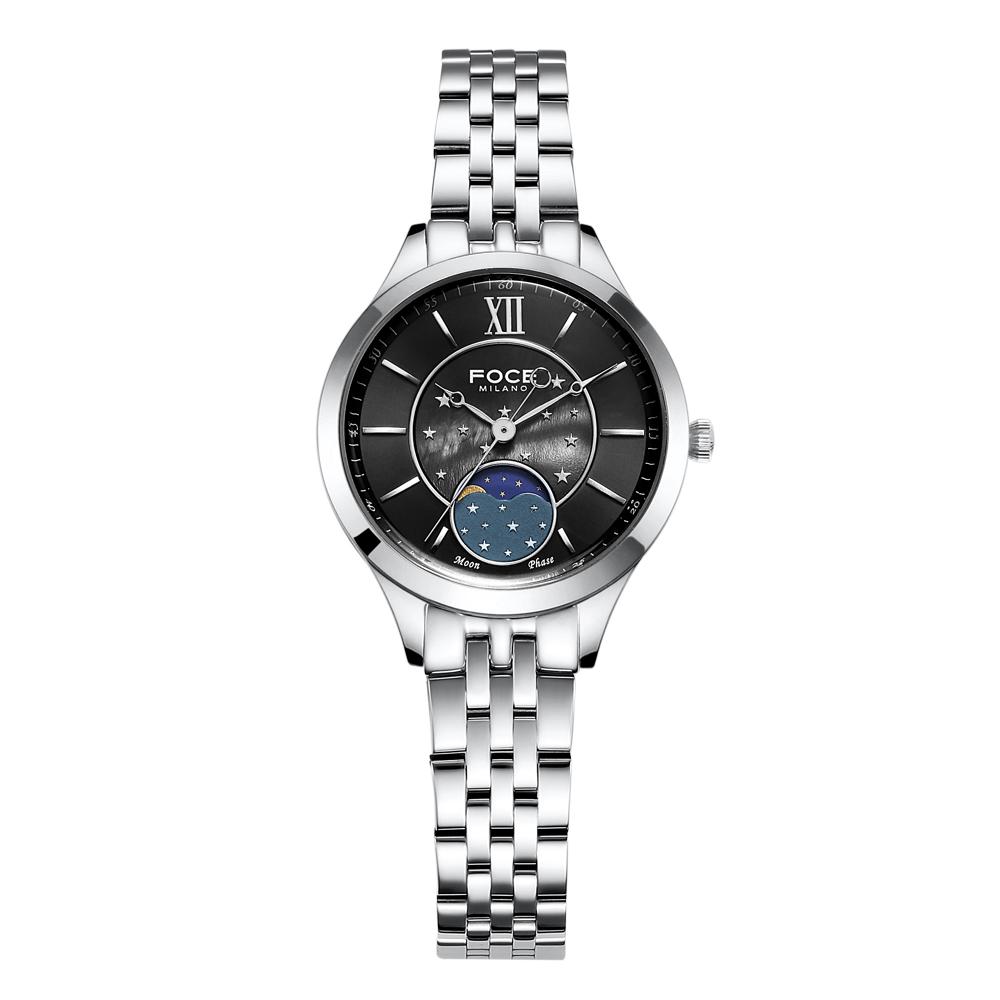 Poche 34Mm Women'S Moonphase Metal Watch Fm7603Lm-Bk