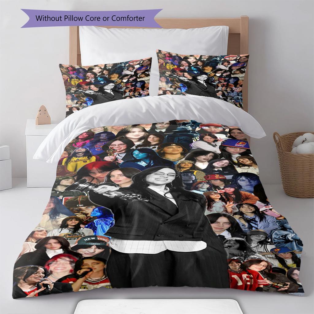 Billie Eilish Pattern Bedding,Quilt Set Quilt Cover Pillowcase Home Birthday Gift (1 * Duvet Cover + 2 * Pillowcase, Without Core)