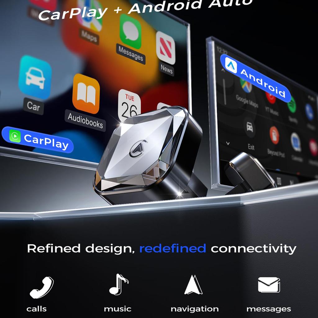 Wireless Car Play / Android Auto Adapter 2 In 1 Wired To Wireless Converter for Built-in Car Play / Android Auto Vehicles