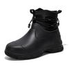 Fashion Men's Rain Shoes Leather Top Thick Sole High Top Anti Slip Water Shoes Outdoor Mountaineering Plush Warm Boots Work Safety Boots