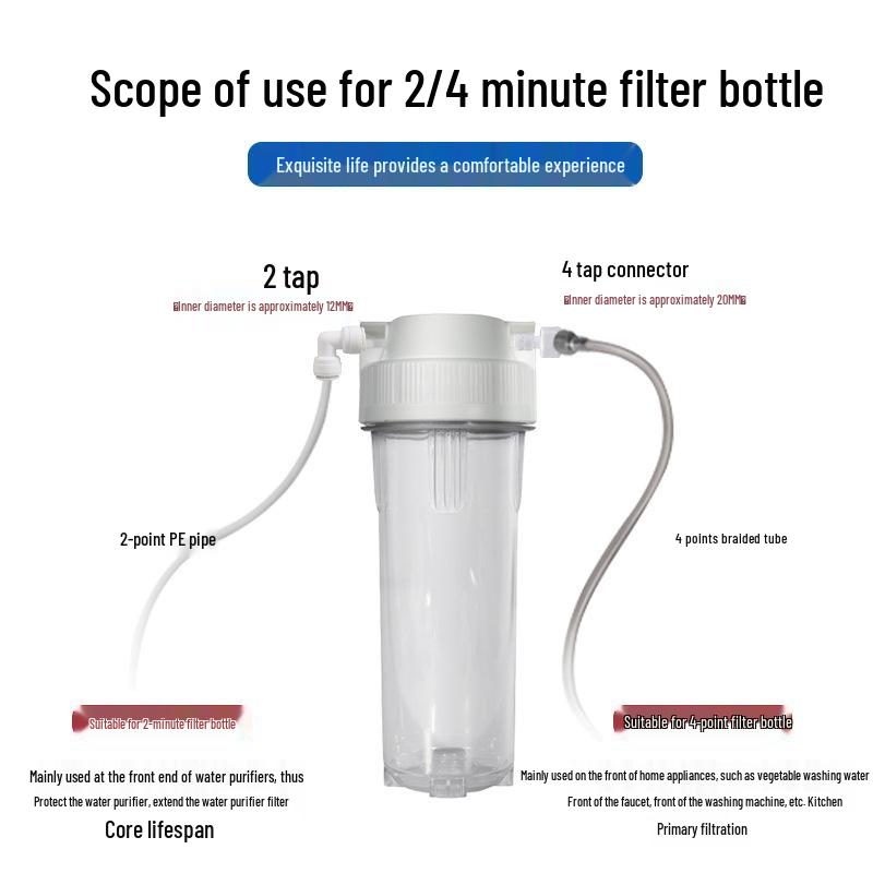 10-inch Transparent Explosion-Proof Water Purifier Filter Housing with PP Cotton Filter, Available in 2/3/4 Inch Ports.