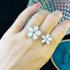 CMM Jewelry Clear White Cubic Zirconia Lovely Open Cuff Adjustable Flower Rings for Women Wedding Bridal Jewellery Accessories