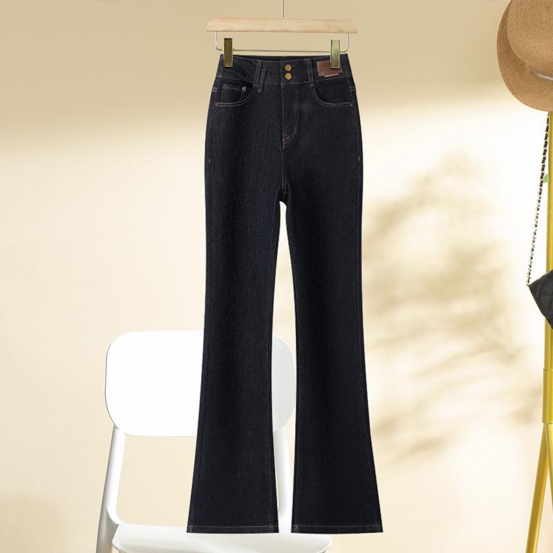 Women's High Waist Black Micro-Flared Jeans for Spring & Autumn 2025 - Slimming Thickened Horseshoe Pants for Pear-Shaped Figures.