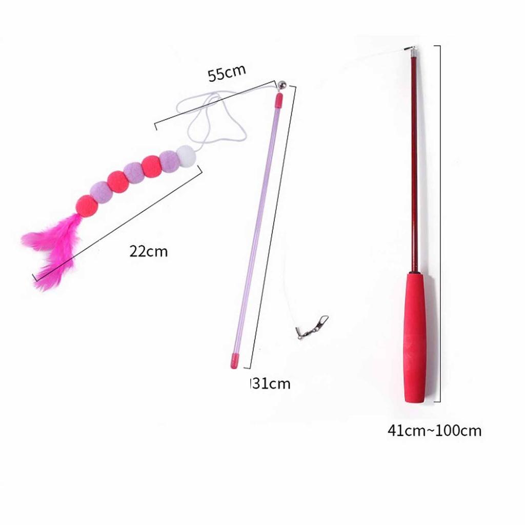 Teasing Stick with Plush Toy, Feather Replacement Head, Extendable Rod, Self-Entertainment Chewing Toy Set for Cats