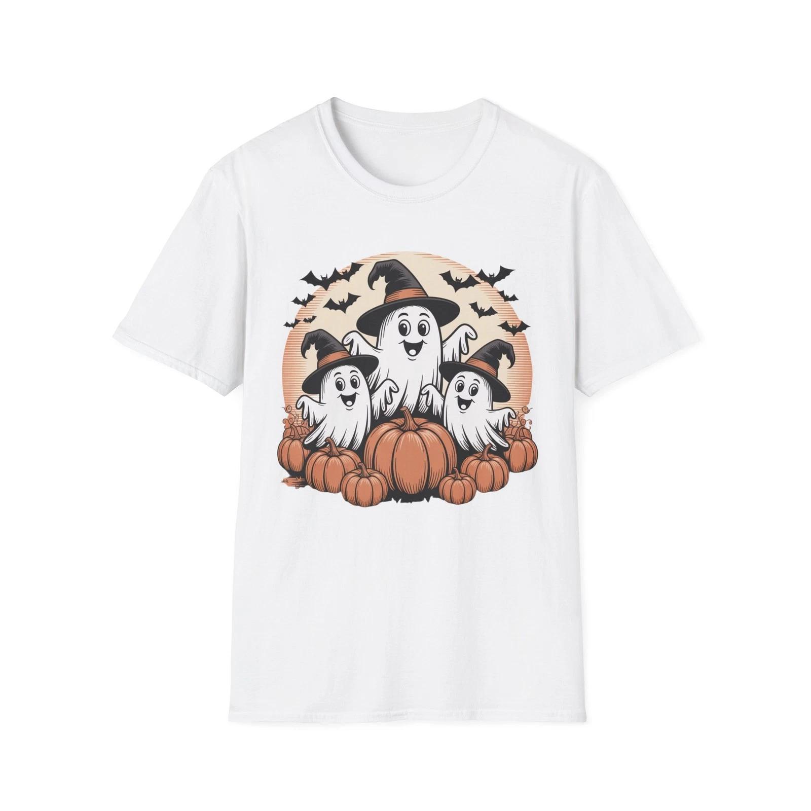 Halloween Ghosts Unisex Softstyle T-Shirt, Spooky Tee, S