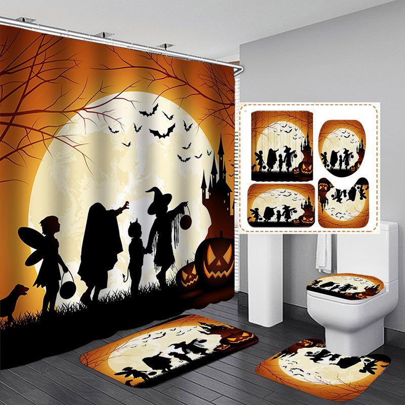 Halloween Elements 3D Digital Printing Bathroom Four-Piece Shower Curtain Partition Curtain Shower Curtain