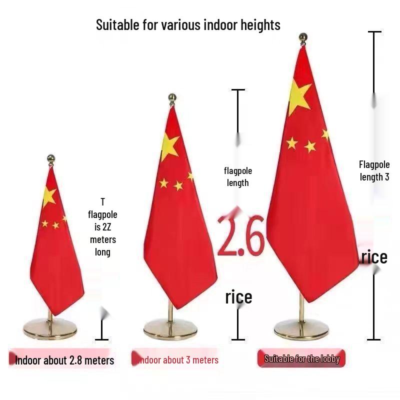 Indoor Floor-Standing Flagpole with Five-Star Red National Flag for Office or Conference Room