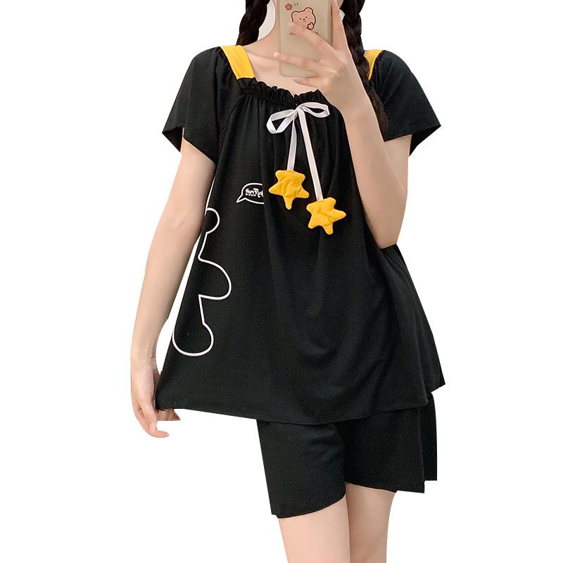 Pijamale de Bumbac Stil Prințesă Mărimi Mari - Set Dulce, cu Mânecă Scurtă, de Vară pentru Acasă