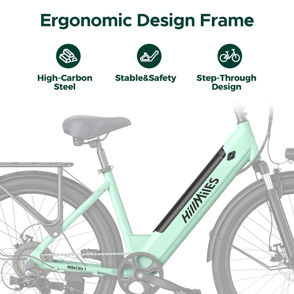 Hillmiles Milecity 1 26 Inch Electric Commuter Bike, 250W City EBike with 7 Speed, 36V 13Ah Removable Battery, Max 80km Range