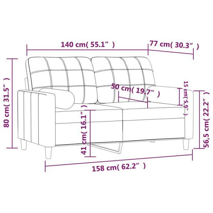 VidaXL Canapé 2 places avec oreillers jaune clair 140 cm tissu, canapé, causeuse, canapé de salon, canapés, canapé 3200787