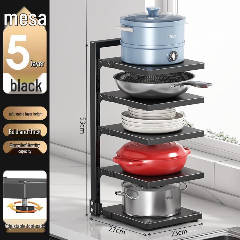 Estante de almacenamiento de ollas y utensilios de cocina de múltiples capas para cocina, organizador de encimera bajo el fregadero, diseño de doble cara