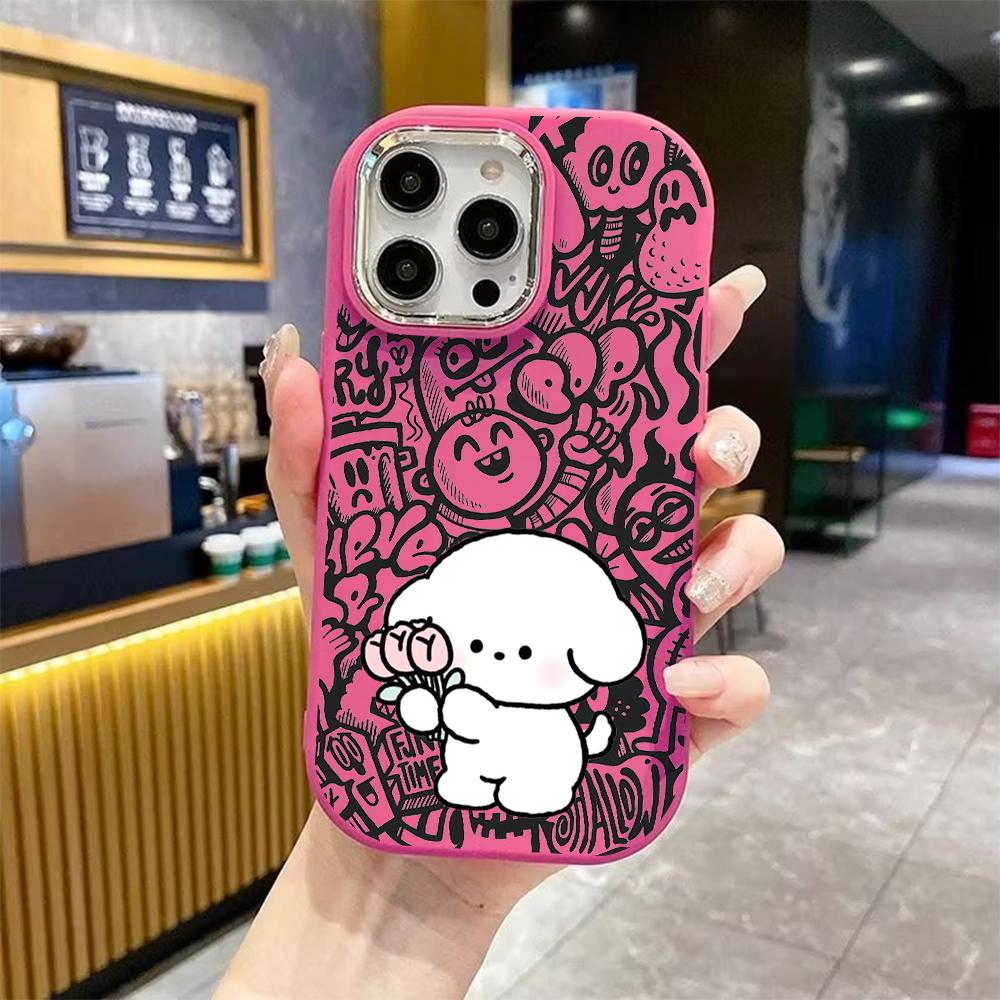 Phone Case: 2D Flat Design Suitable for iPhone 18 17 16 15 14 13 Pro Protective Case, Couple Style, Cute Little White Dog, Christmas and Halloween Gif