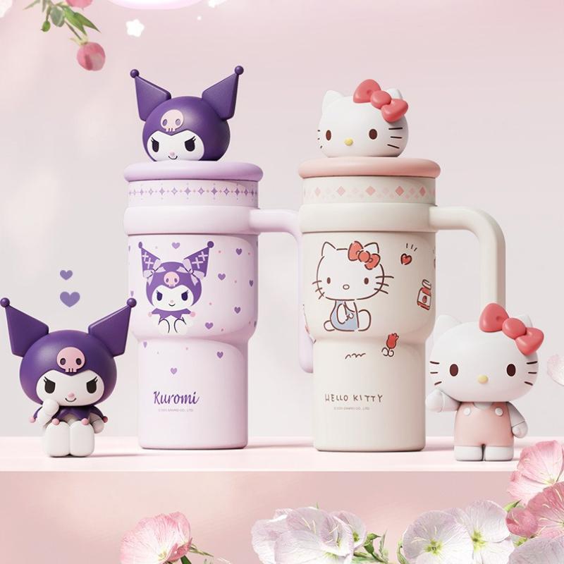 X&W for Sanrio 700ML Insulated Cups Keep Cold & Hot Thermal Mug Stainless Steel Cartoon Hello Kitty Drinking Cup with Doll Lid