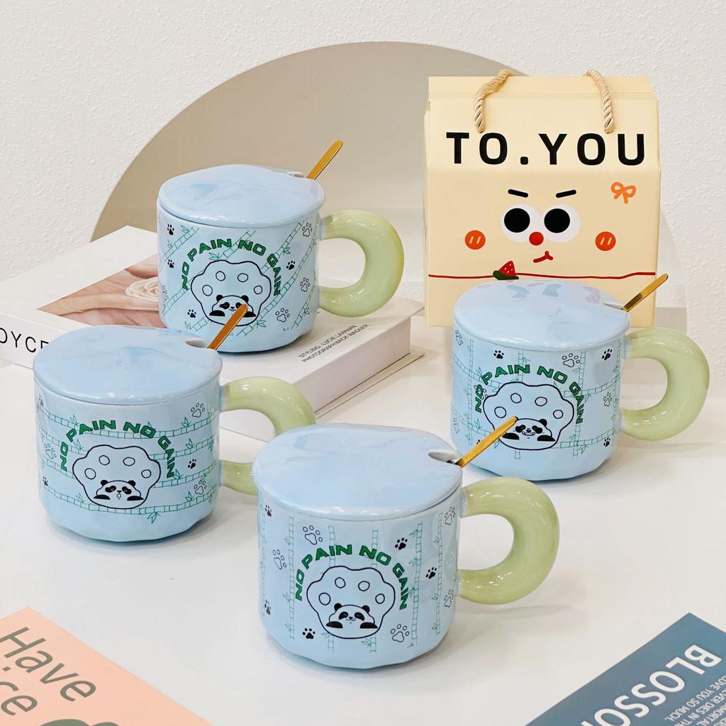 Personalized Little Panda with Lid Cute Cartoon Ceramic Cup High Looking Girl Mug Small Gift Box Set Water Cup