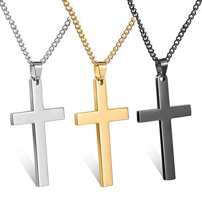 3 Colors Simple Stainless Steel Cross Pendant Necklace Hip Hop Style Christian Charm Necklace For Men Boys Jewelry Gifts