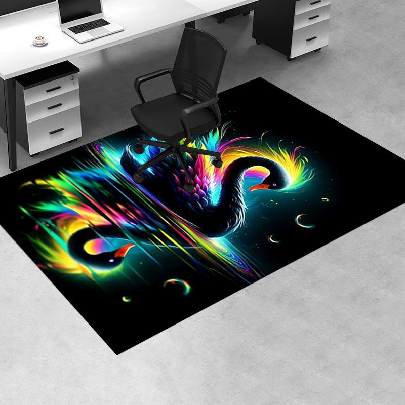 Colorful Swan Chair Mat Office Carpet, Oversized Rug for Home Decor, Sofa Mat, Desk Pad Gift, Suitable for Bedroom, Living Room, Various Rooms