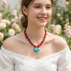 Colorful Heart Pendant Necklace Multi-Color Statement Jewelry Unique Bead Choker  Vacation Wear