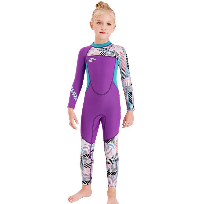 Kids 2.5mm Neoprene Wetsuit Girls Long Sleeve Full Body Warm Swimming Diving Snorkeling Surfing Jellyfish Protection