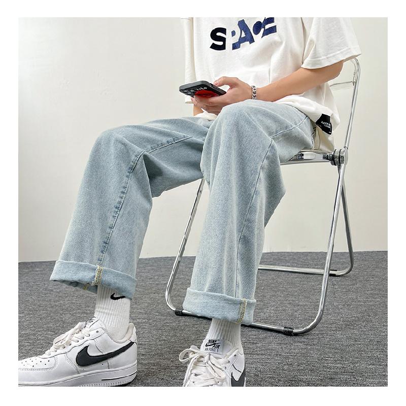 Jeans da uomo a gamba dritta, vestibilità ampia, nuovi pantaloni casual alla moda a gamba larga 2026