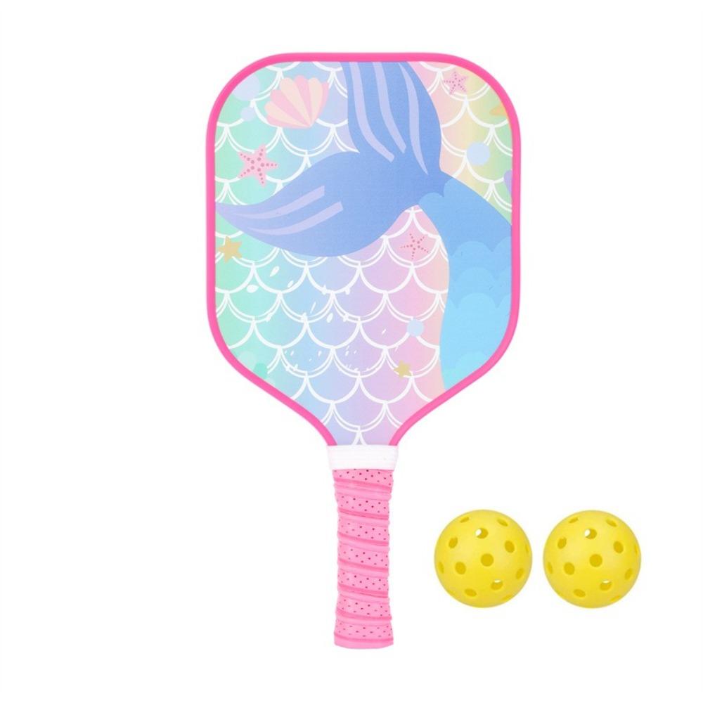 Mermaid Cat Pickleball Paddle with 2 Pickleballs Cartoon Pickleball Paddle Set Honeycomb Core Lightweight Sports Paddle