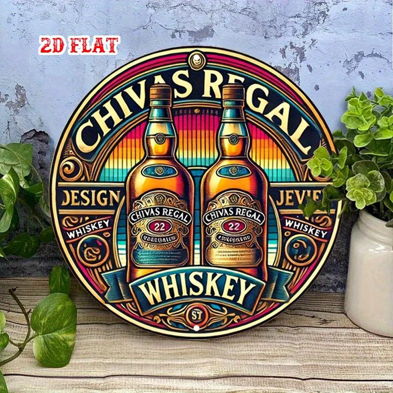 2D Flach 1 Stück Feierlicher Geist Rundes Aluminiumschild, Luxuriöses Etikett Metallblechschild, Elegenter Whiskey für Raumdekoration