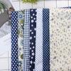 7Pcs Small Floral Print Fabric Scrap Navy Blue Tone Patchwork Cloth Handmade Accessory