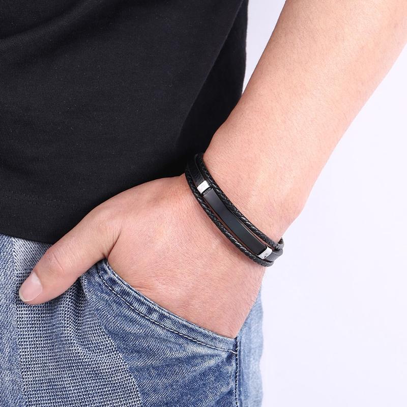 Multi Layer Leather Bracelets for Men Women Charm Stainless Steel Casual Personalized Bangle Gift