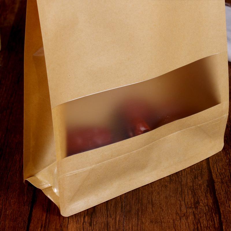 Frosted Kraft Paper Stand-Up Bag with Window for Dog Food and Dried Fruit Packaging