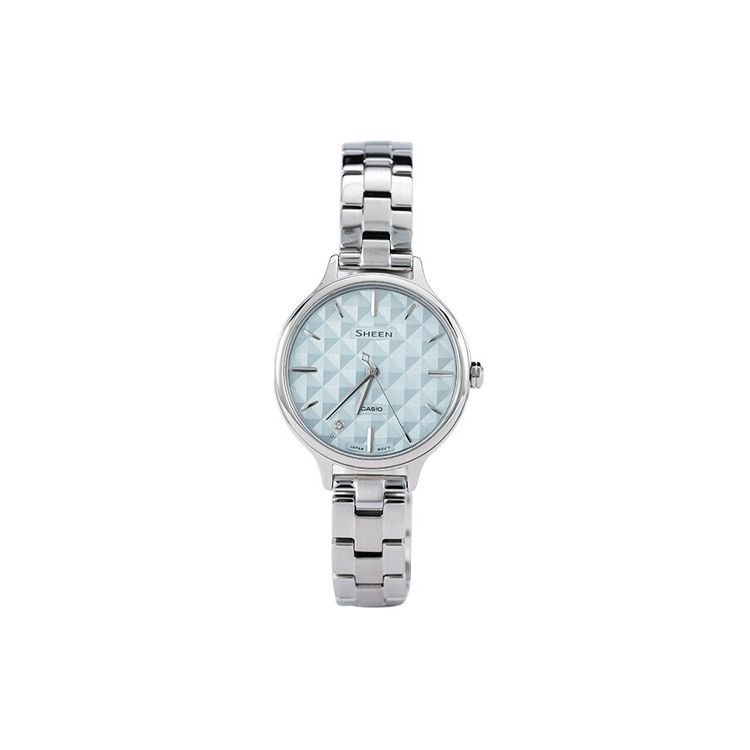 Casio Sheen Minimalist 3D Diamond Light Blue Business Quartz Watch Women watches SHE-4545D-2AU Light Blue Watch Dial