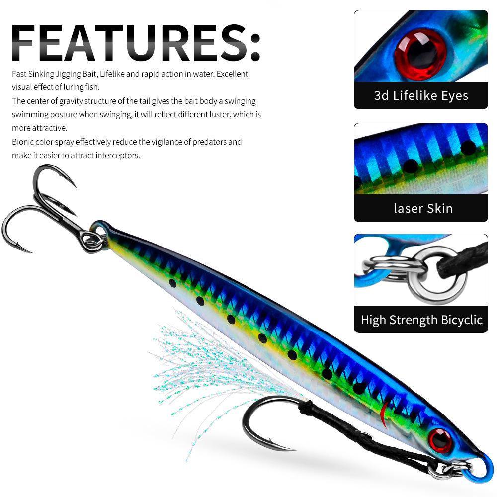3D Fast Drawing Sea Fishing Lure with Hook Boat Fishing for Drifting Mackerel Hook, Long Throw Speed Sinking Iron Plate Fishing Gear