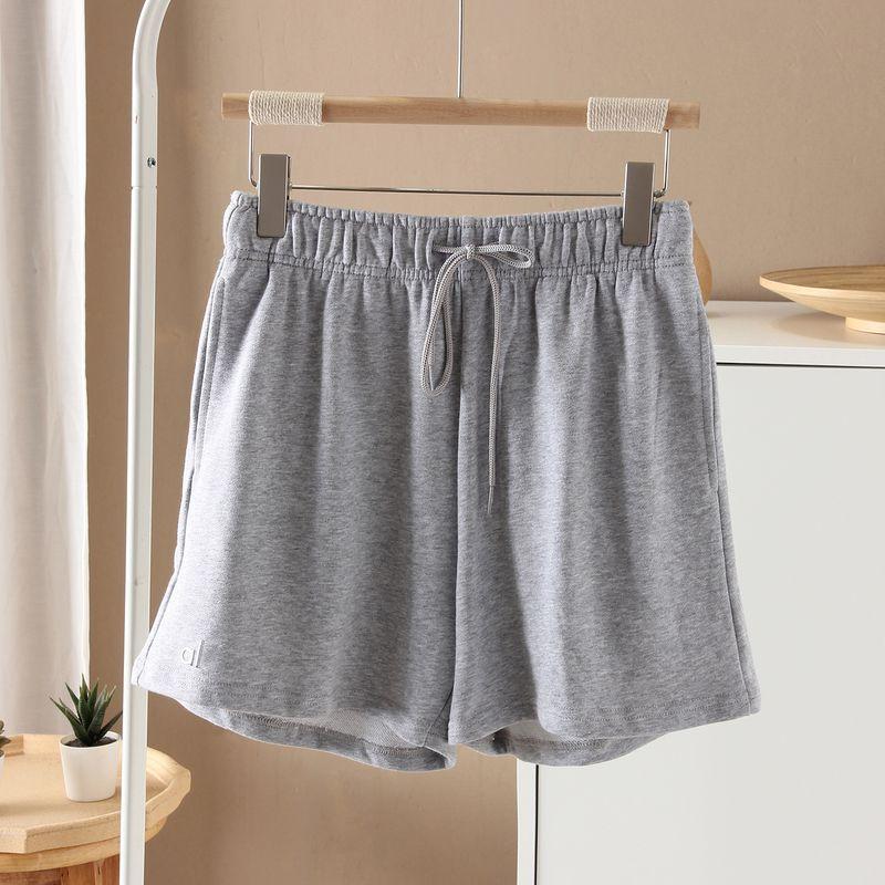 

American Style Cotton Terry Lace up Straight Athleisure Shorts Female Elastic High Waist Type Knitted Slimming Loose Pants