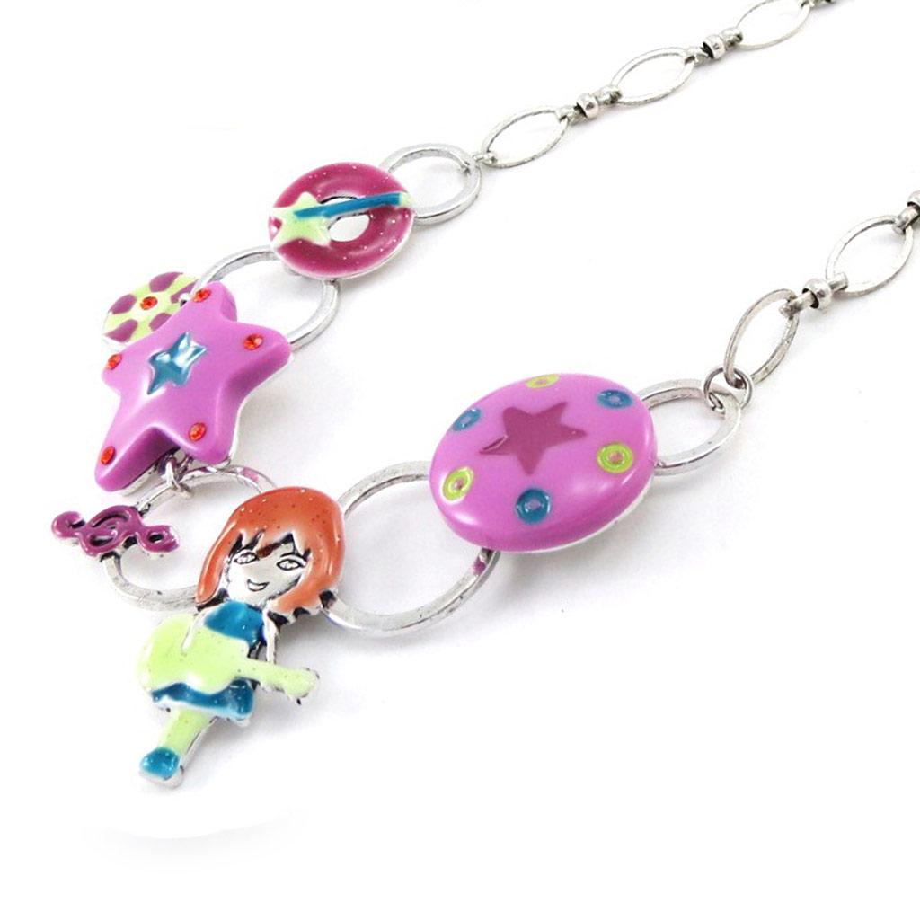 NOA [J2250] - Designer Necklace 'Rockeuse' Pink Green Blue