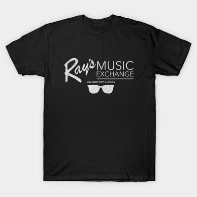 Men Black Print T-shirt Ray'S Music Exchange - Calumet City, Illinois - Vintage Logo No-Cut Transfer Paper Print Cotton Tshirt