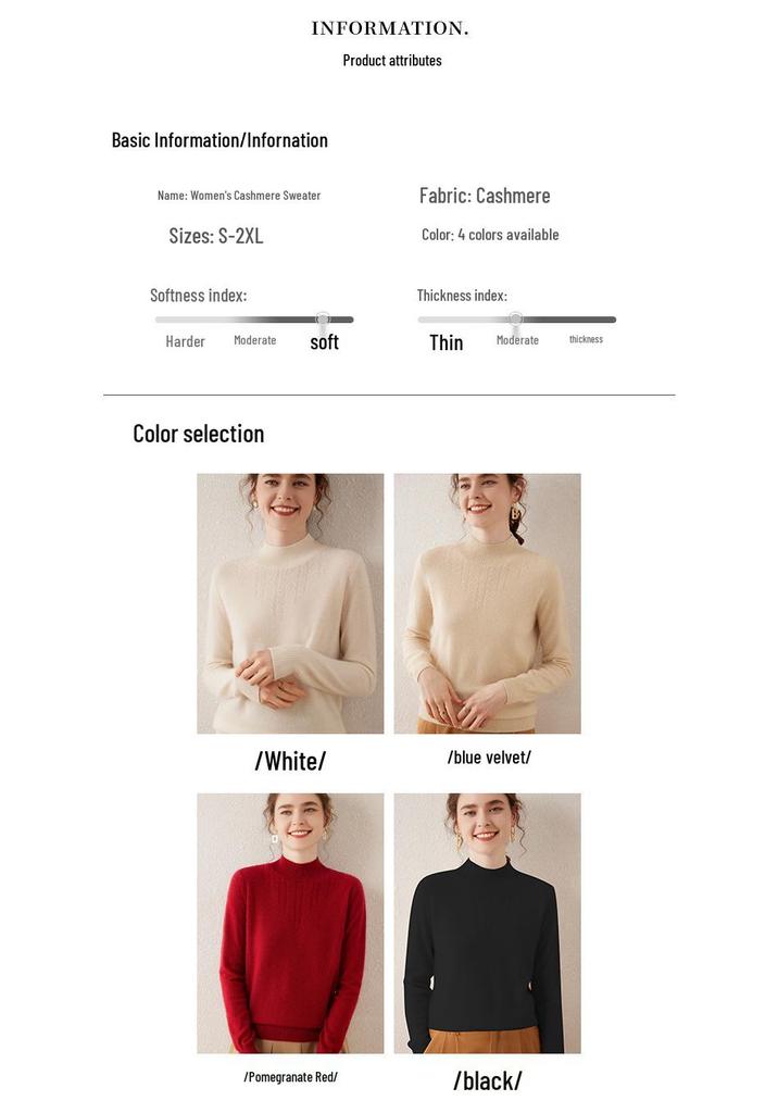 Women's Cashmere Long Sleeve Knitwear: Versatile, Stylish, Slimming Half-High Neck Sweater for Autumn/Winter