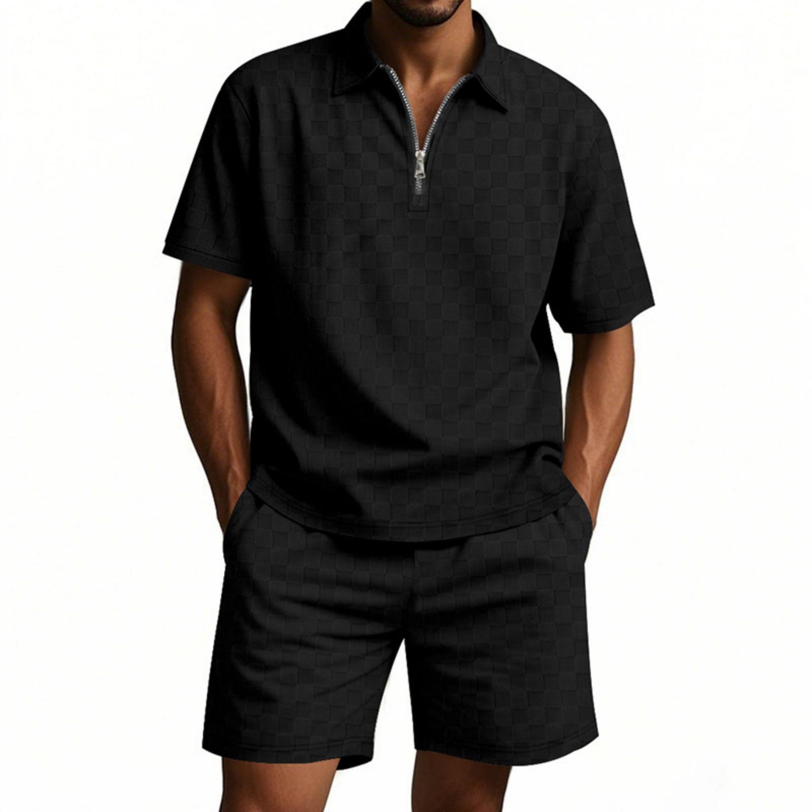 

Men s New European And American Plaid Collared Half-zip Daily Casual Sports Shirt XXXL чорний