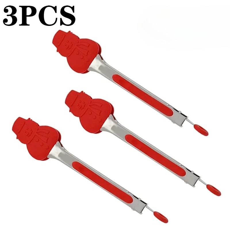 1-10PCS Christmas Silicone Stainless Steel Food Tongs High-Temperature Resistant Non-Stick BBQ Steak Grill Tongs for Home Use