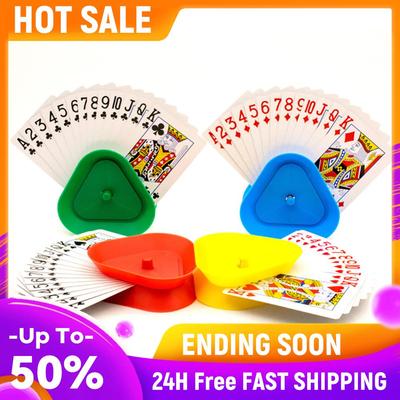 4pcs Game Organizes Hands-Free Playing Card Holder Board Triangle Shaped Poker Rack Holder Plastic for Seniors Children Adults