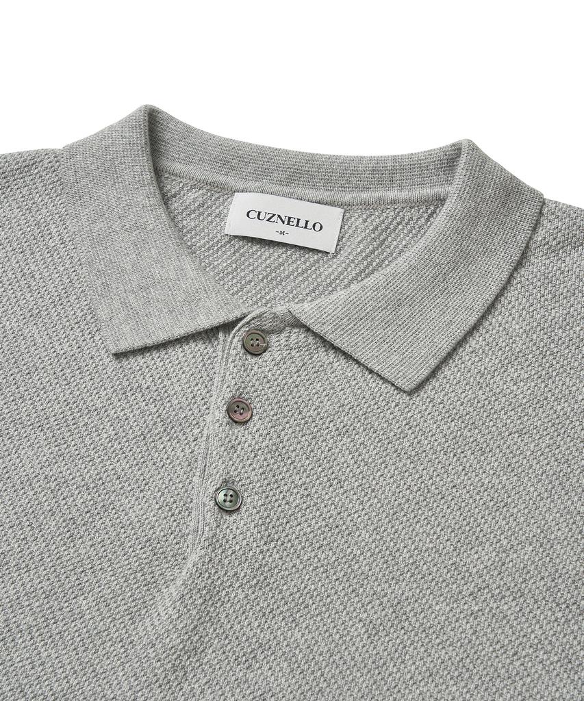 CUZNELLO Cool Cotton Collared Short Sleeve Knit_Gray