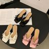 Fashion Slippers Women Summer Shoes Slides Butterfly-Knot Square Heel Pantofle Block Soft 2025 Butterfly-knot Scandals  Shoes Women Slip