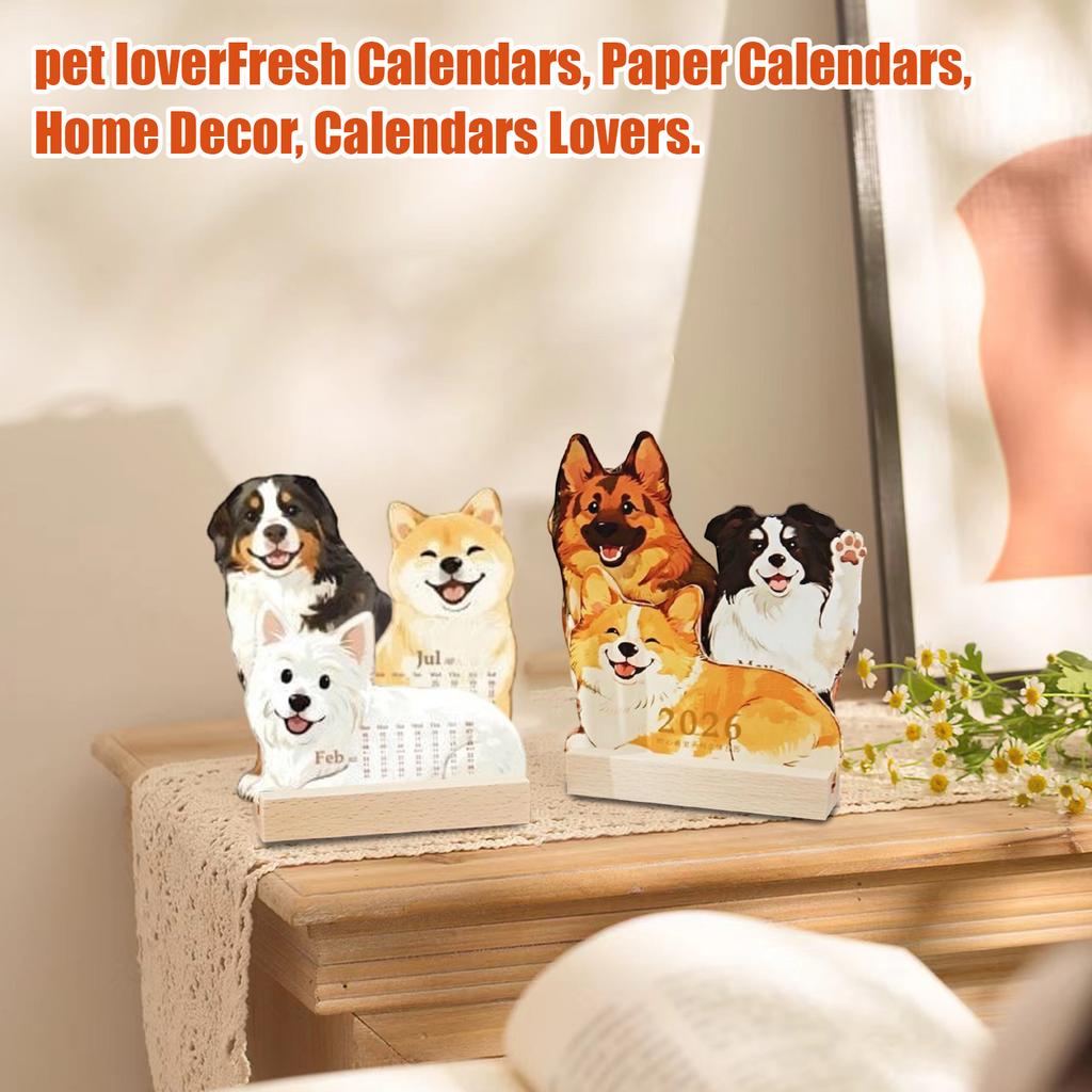 2026 Adorable 3D Pet Illustration Calendar, Cute Cartoon Pet Desktop Ornament,Puppy Design
