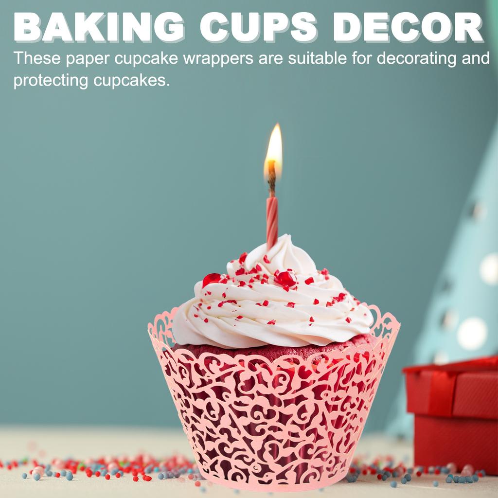 50pcs Baking Cups Standard Vine Decoration Laser cut Cupcake Wrappers Cake Toppers for Anniversary Birthday Weddings Parties
