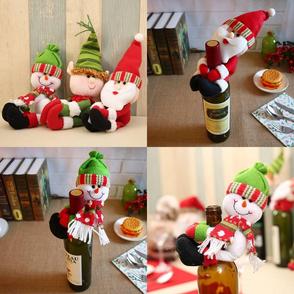 Christmas Santa And Snowman Bottle Covers Set With Handmade Fabric For Bar And Restaurant Decor