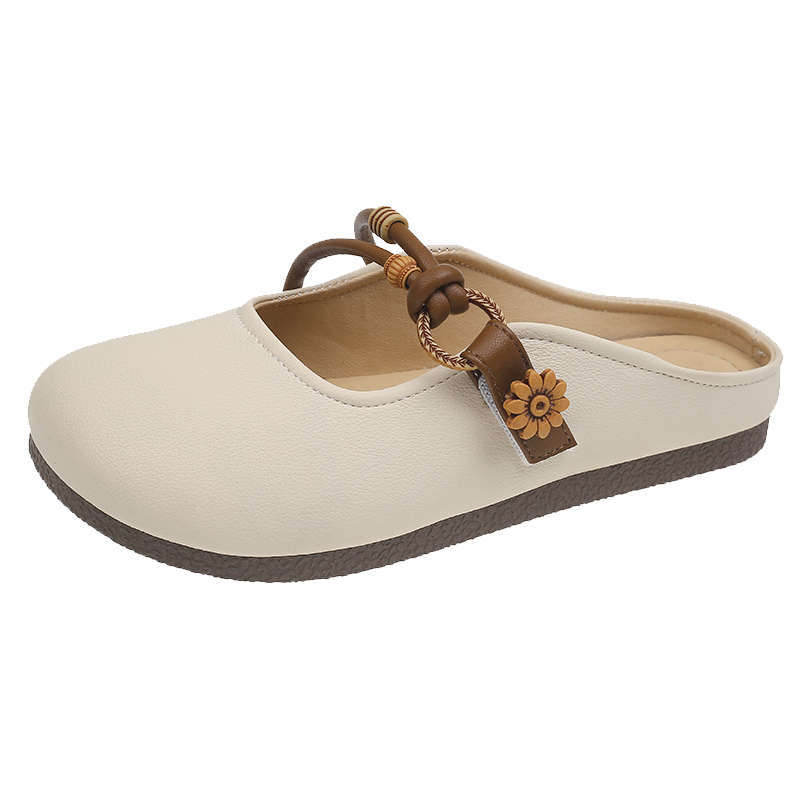 2025 nouvel été sac à fond plat tête demi-pantoufles pour femmes vêtements d'extérieur chaussures simples françaises une pédale chaussures pour femmes sandales à semelle souple